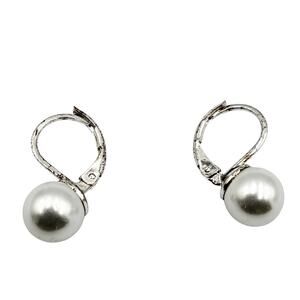 Faux Pearl Silvertone Leverback Statement Fashion Dangle Earrings Elegant